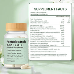 Minyang Pentadecanoic Acid Capsules closeup highlighting vegan, non-GMO formulation.