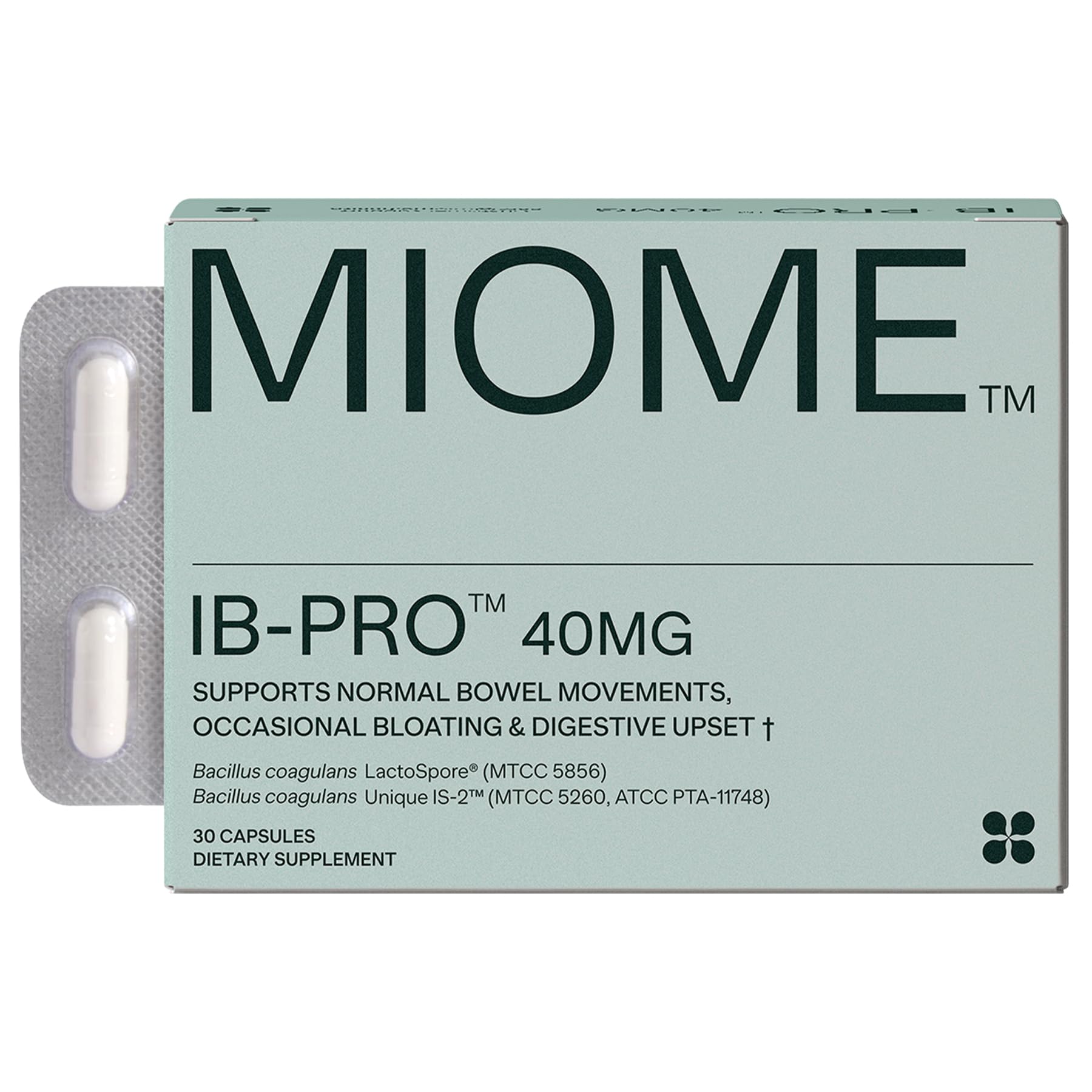 MIOME IB-PRO bottle front view for bloating support.