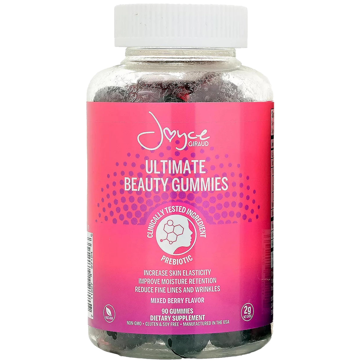 Miracle Elixir Collection Joyce Giraud Ultimate Beauty Gummies bottle promotes skin hydration.