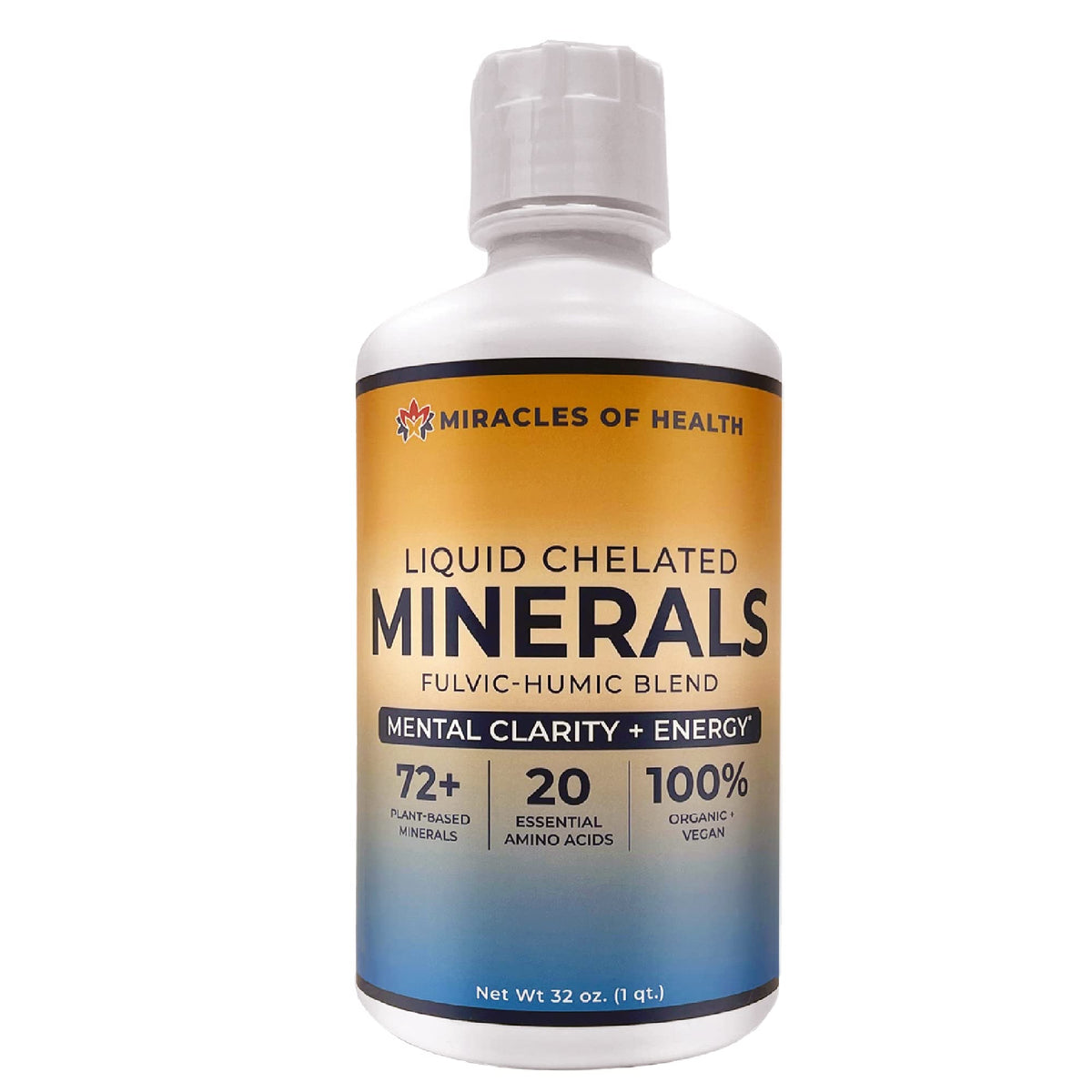 Miracles of Health liquid chelated minerals bottle highlights a potent plant-based mineral blend for daily vitality