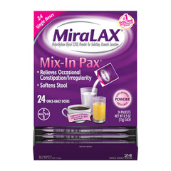 MiraLAX gentle-relief powder packet dissolves easily for gentle relief