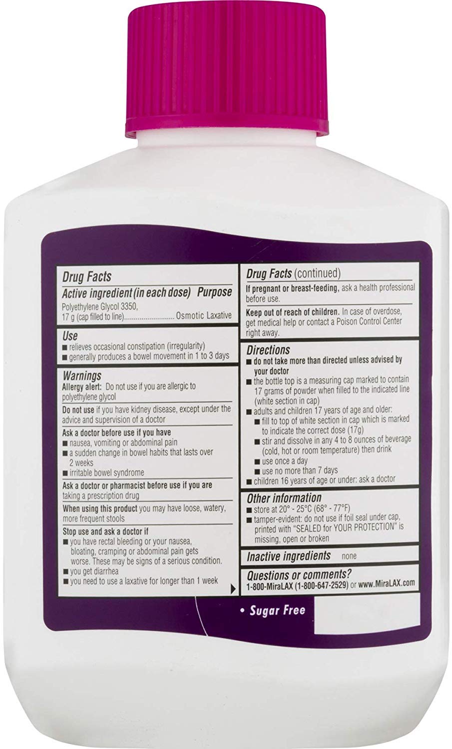 MiraLAX powder serving-doses demonstrates convenient dosing for occasional irregularity.