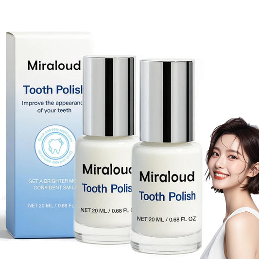 Miraloud Tooth Polish being applied with a brush for a quick refreshing smile.