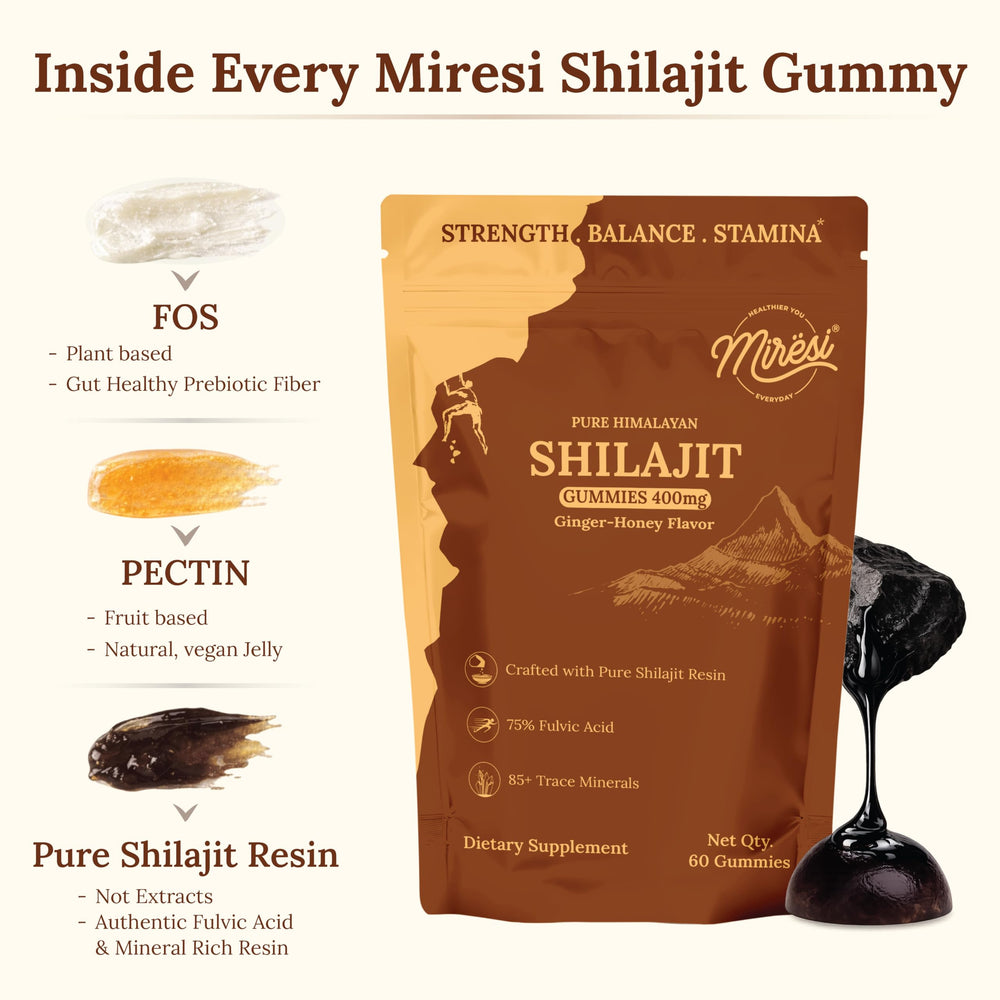 Miresi Shilajit Gummies travel pack showing on-the-go immunity and stamina support