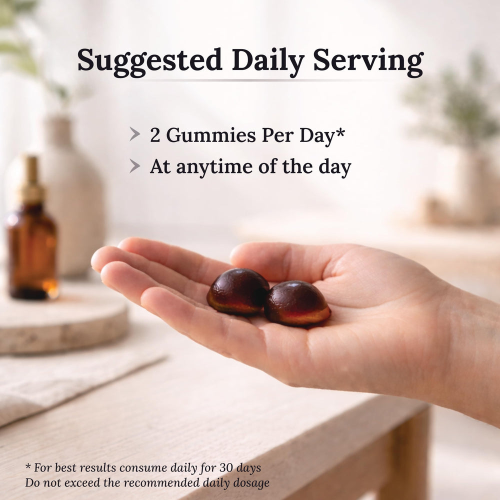 Miresi Shilajit Gummies in hand conveying convenient daily wellness for busy people