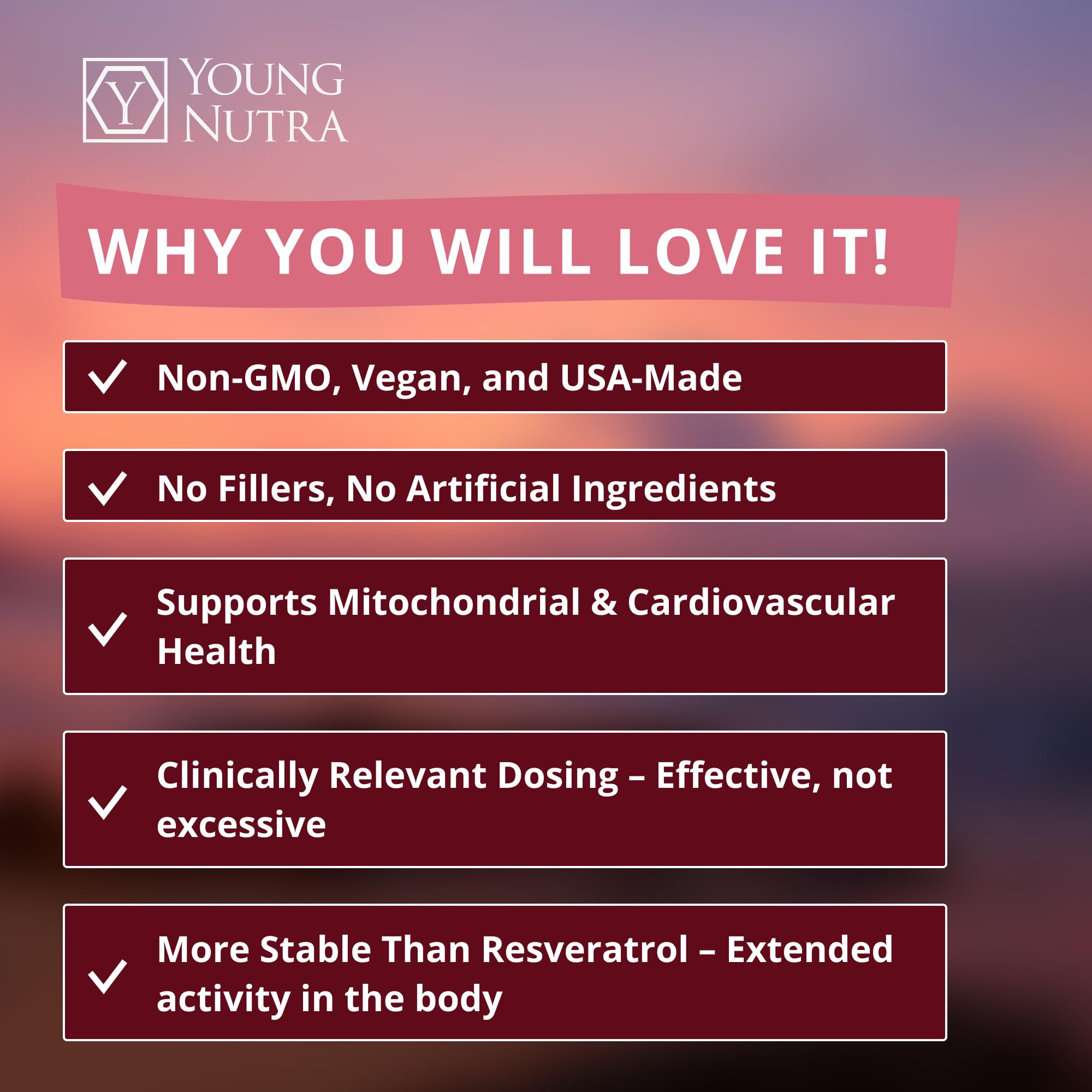 Mirica YoungNutra vegan non-GMO badge on packaging
