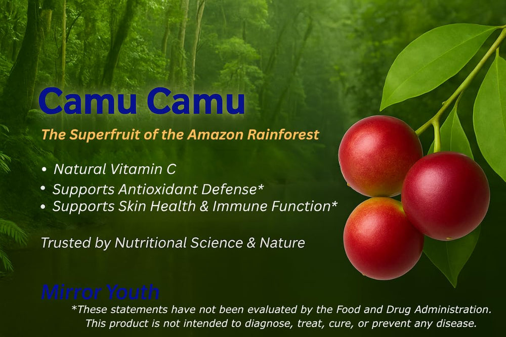 Mirror Youth product label highlights USP-grade methylene blue and key ingredients.