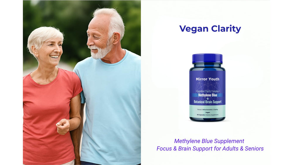 Mirror Youth PQQ and Lion’s Mane feature on packaging for mitochondrial support.