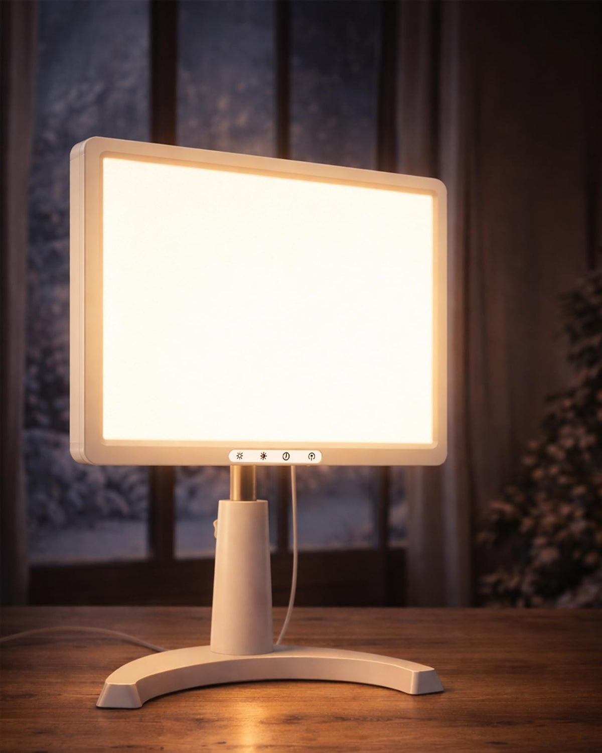 MirthSip 12000lux daylight lamp on a desk enhances reading clarity
