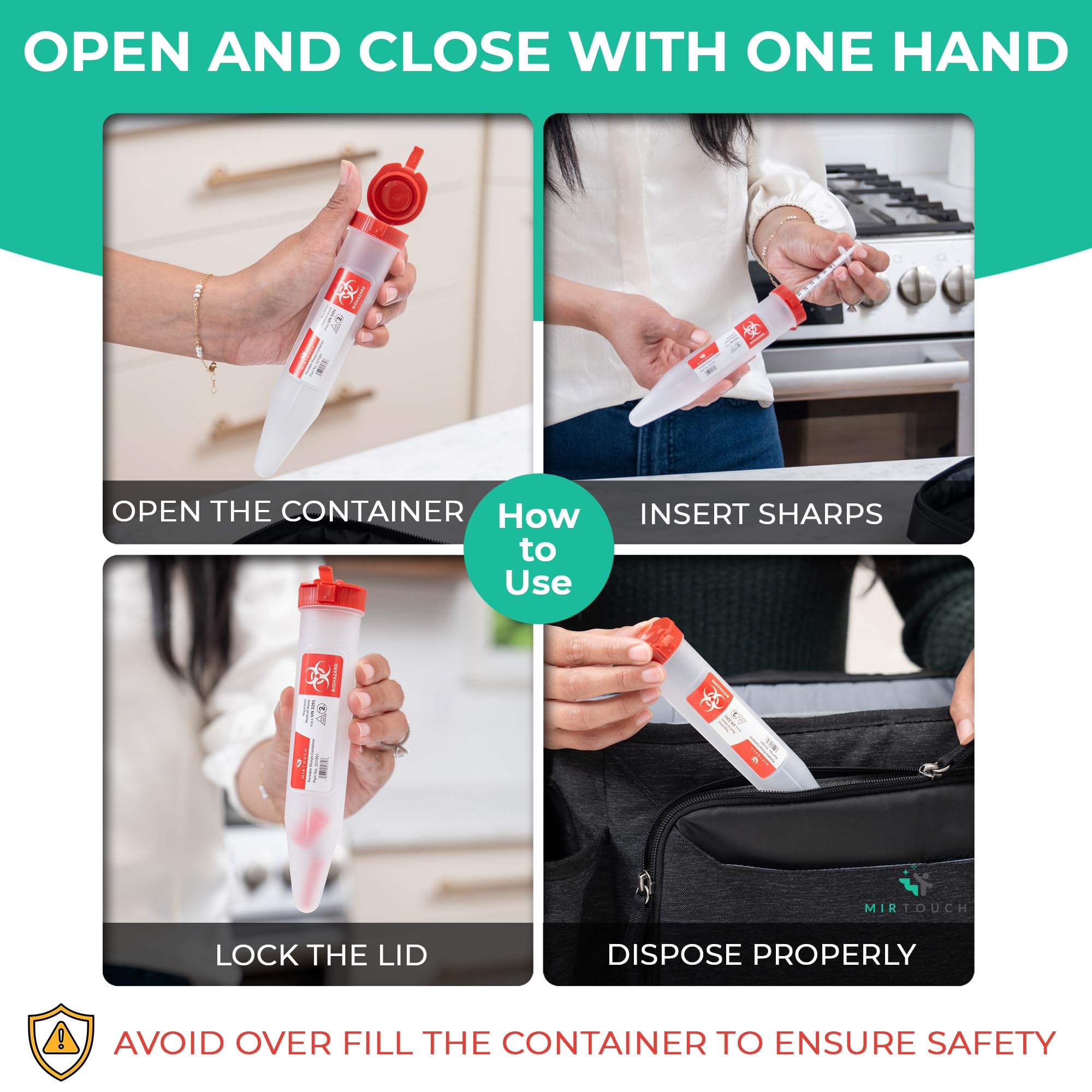 MirTouch Sharps Shuttle translucent body lets you monitor fill level at a glance