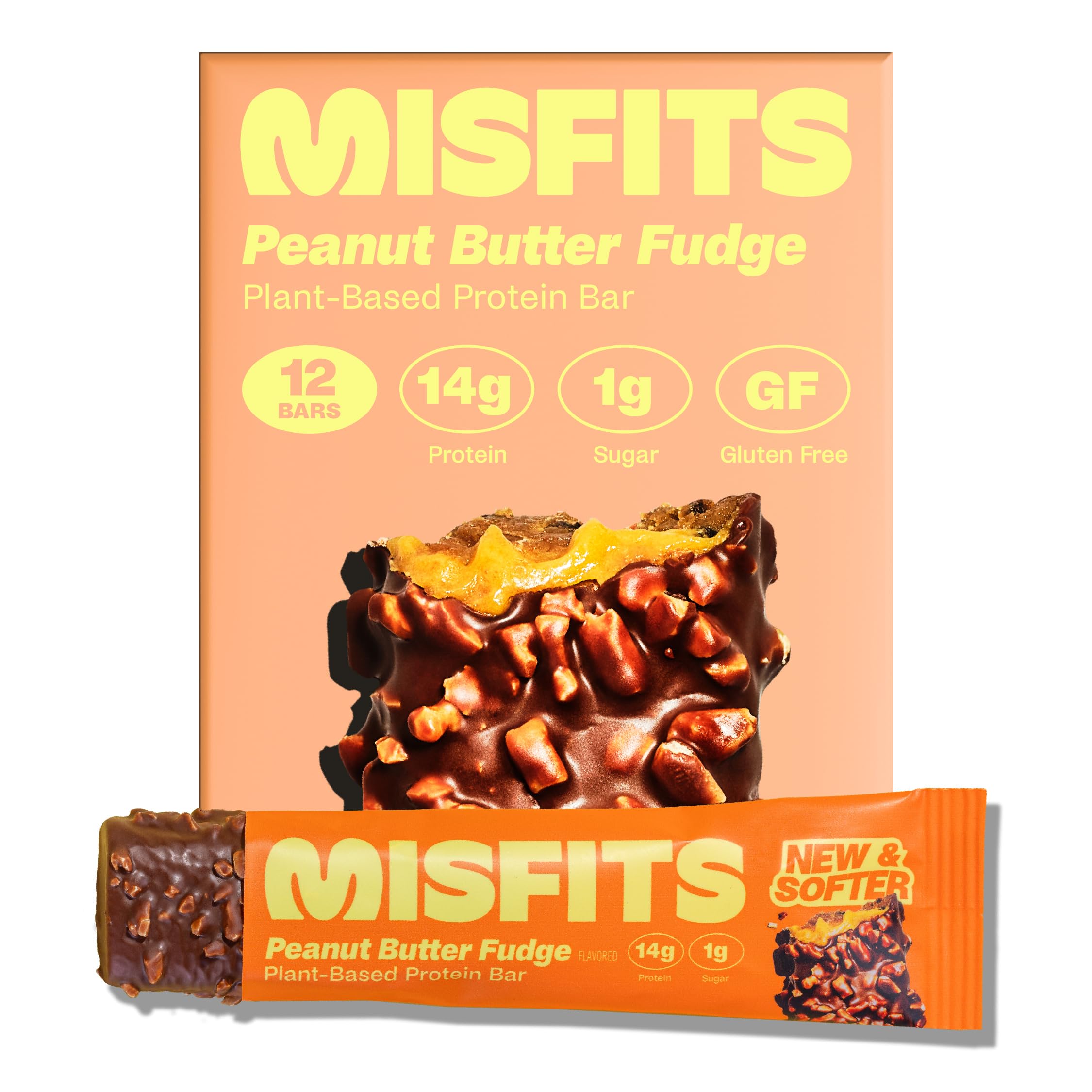 Misfits Peanut Butter Fudge vegan protein bar pack for convenient high-protein snacking.