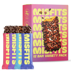 Misfits protein bar variety pack chocolate-coated for on-the-go energy