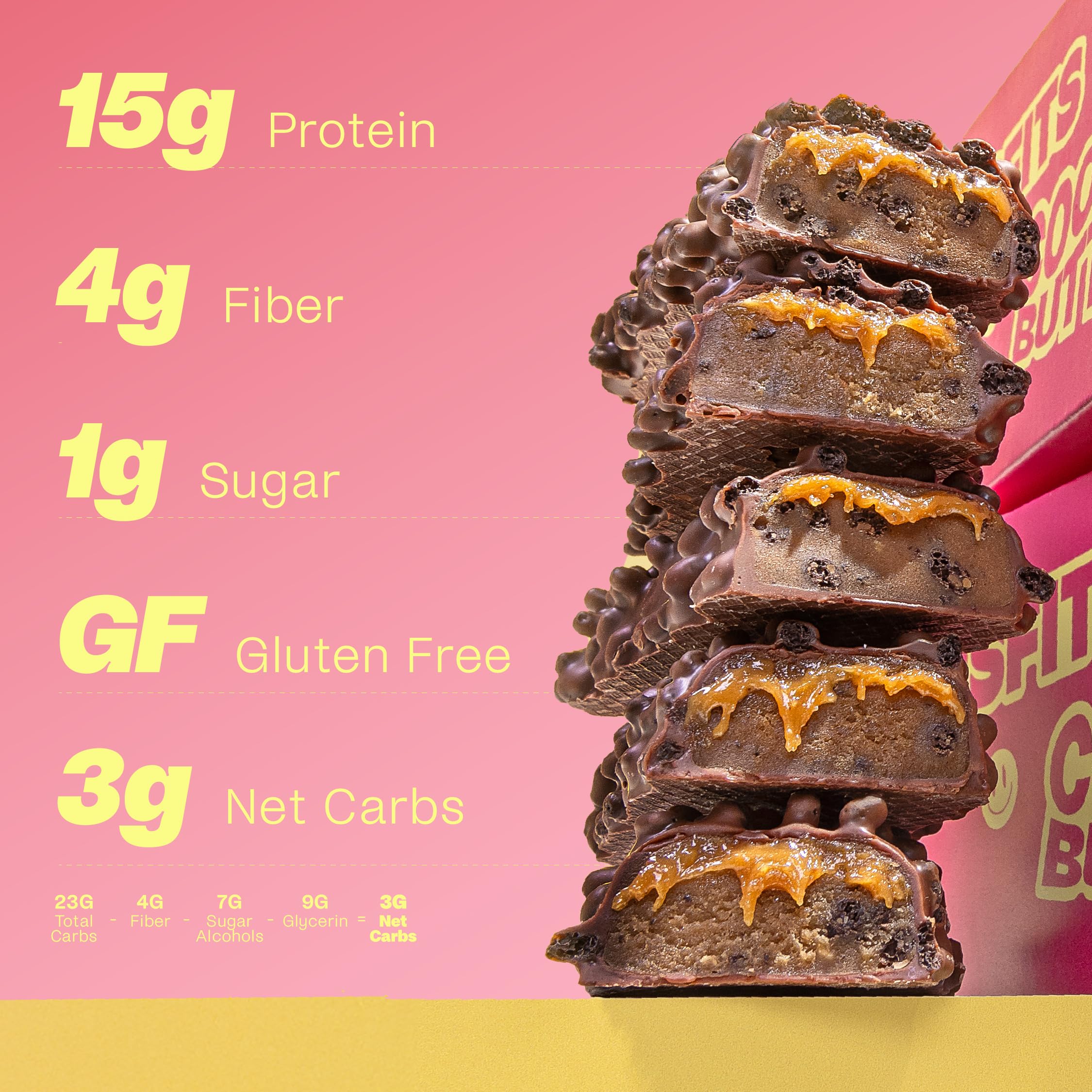 Close-up of texture in Misfits Speculoos bar showing crispy protein bits and vegan chocolate.