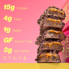 Close-up of texture in Misfits Speculoos bar showing crispy protein bits and vegan chocolate.