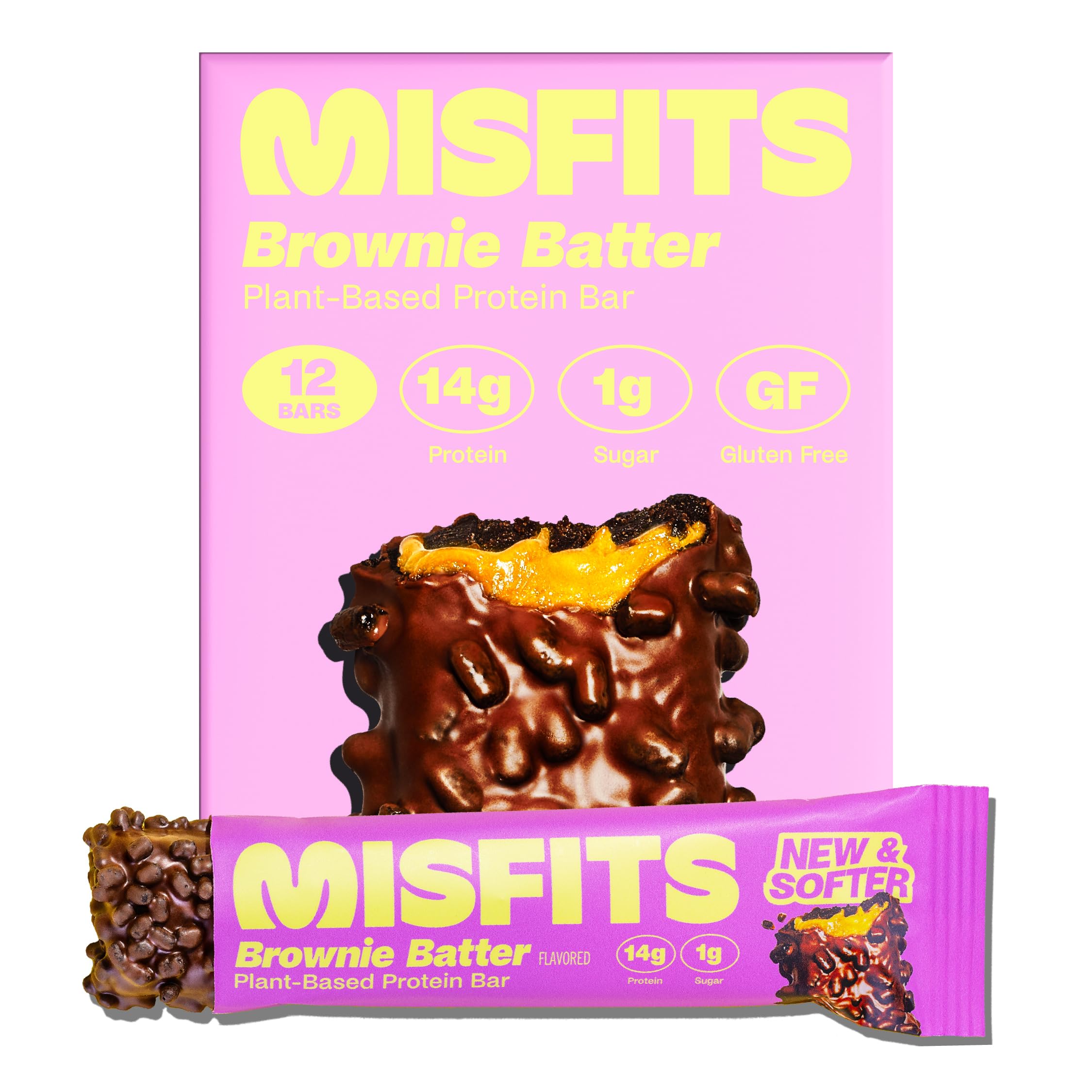 Misfits vegan protein bar brownie center texture for post-workout energy.