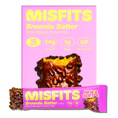 Misfits vegan protein bar brownie center texture for post-workout energy.
