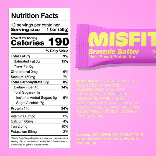 Misfits vegan protein bar caramel layer delivers indulgent flavor.