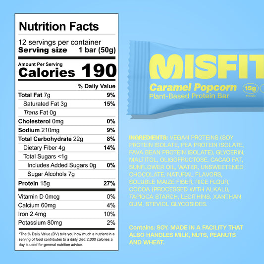 Misfits bar with caramel and toasted corn highlights flavor and texture