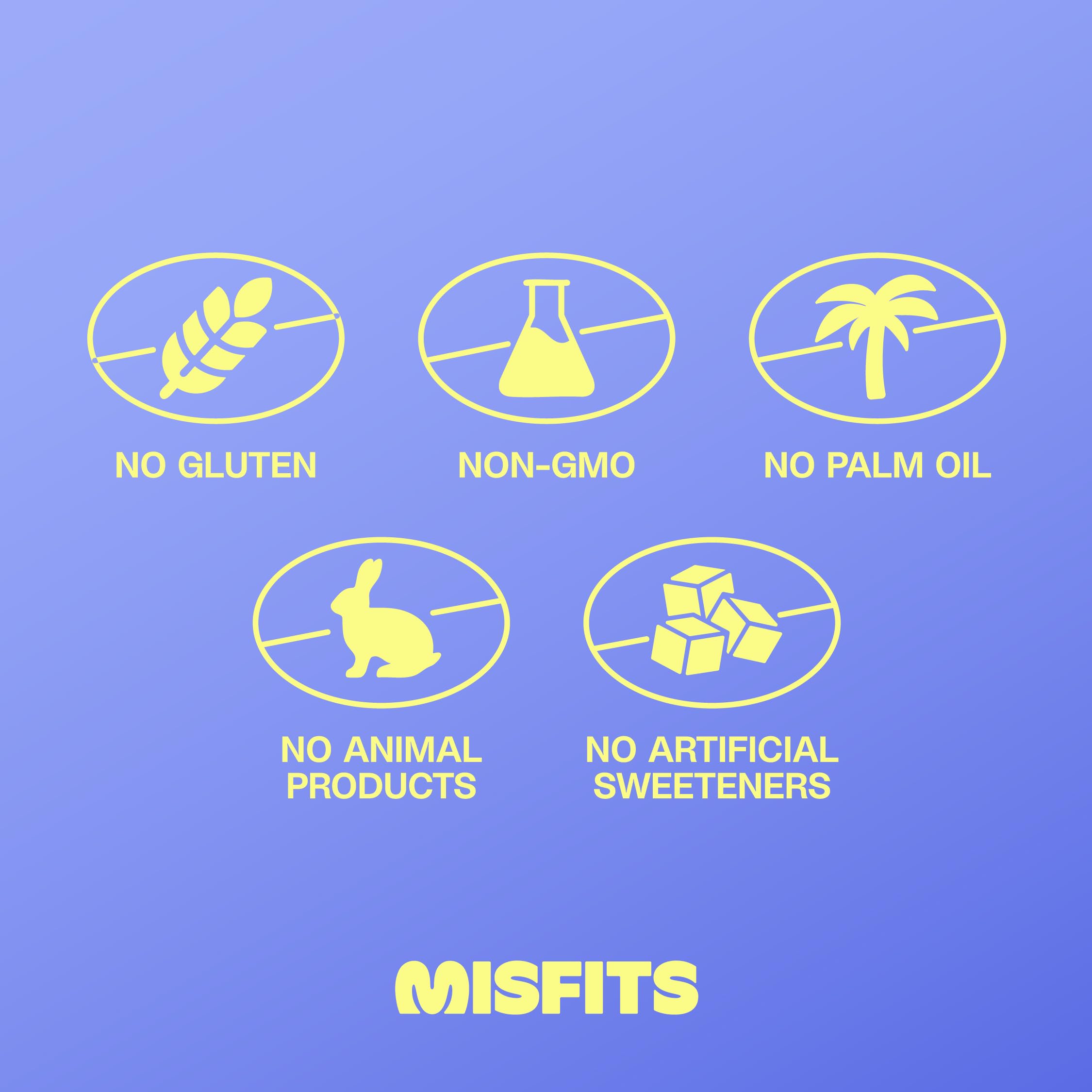 Misfits vegan protein bar vegan chocolate coating on gluten-free bar.