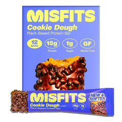 Misfits vegan protein bar cookie dough center with caramel for post-workout snack.