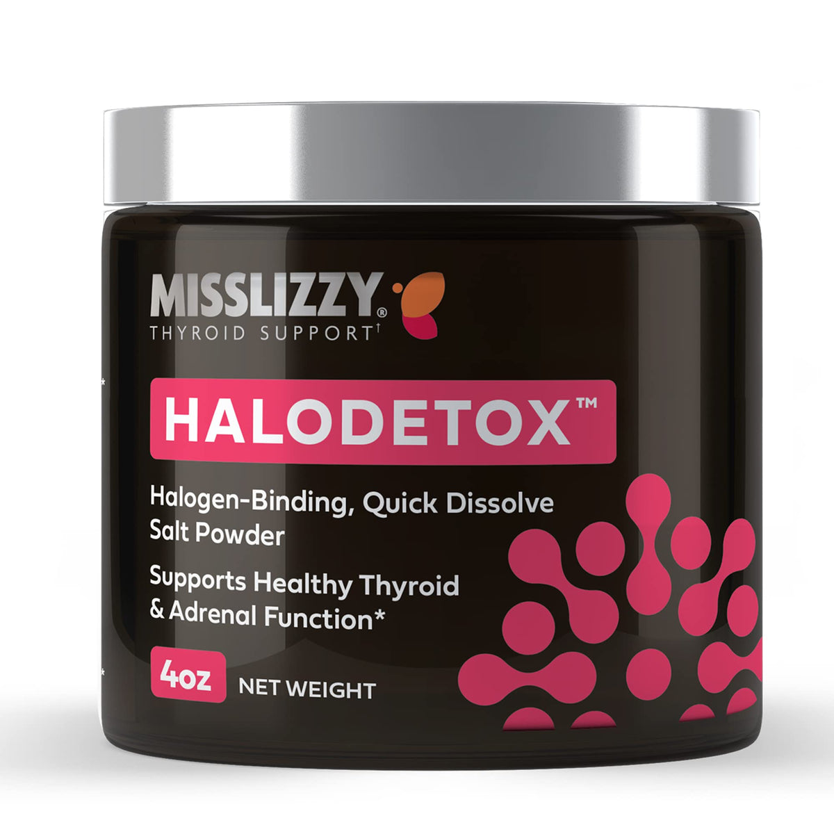 Miss Lizzy HaloDetox pink salt powder for mineral-rich electrolyte support.