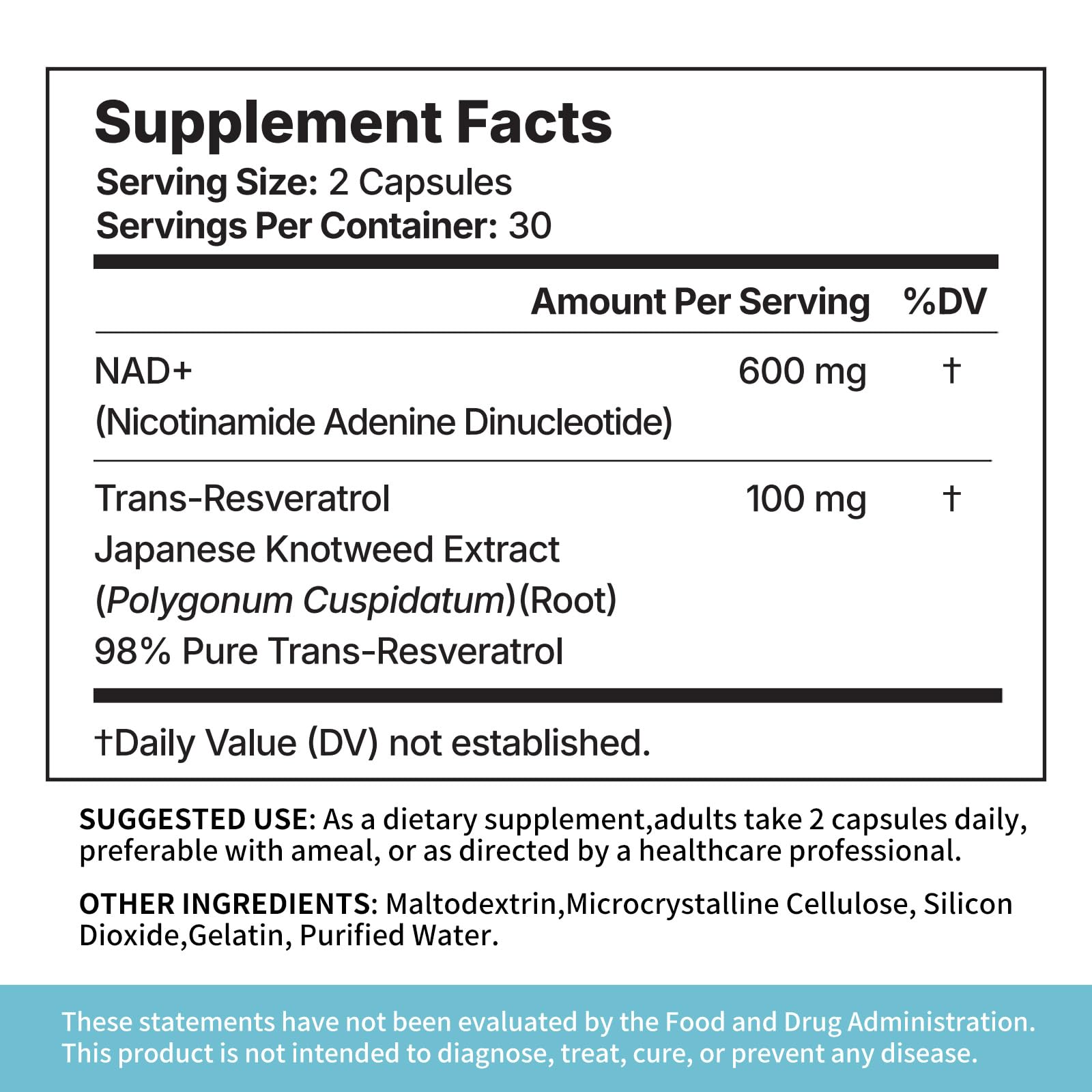 MISS PEP NAD+ Plus ingredients panel detailing key components.