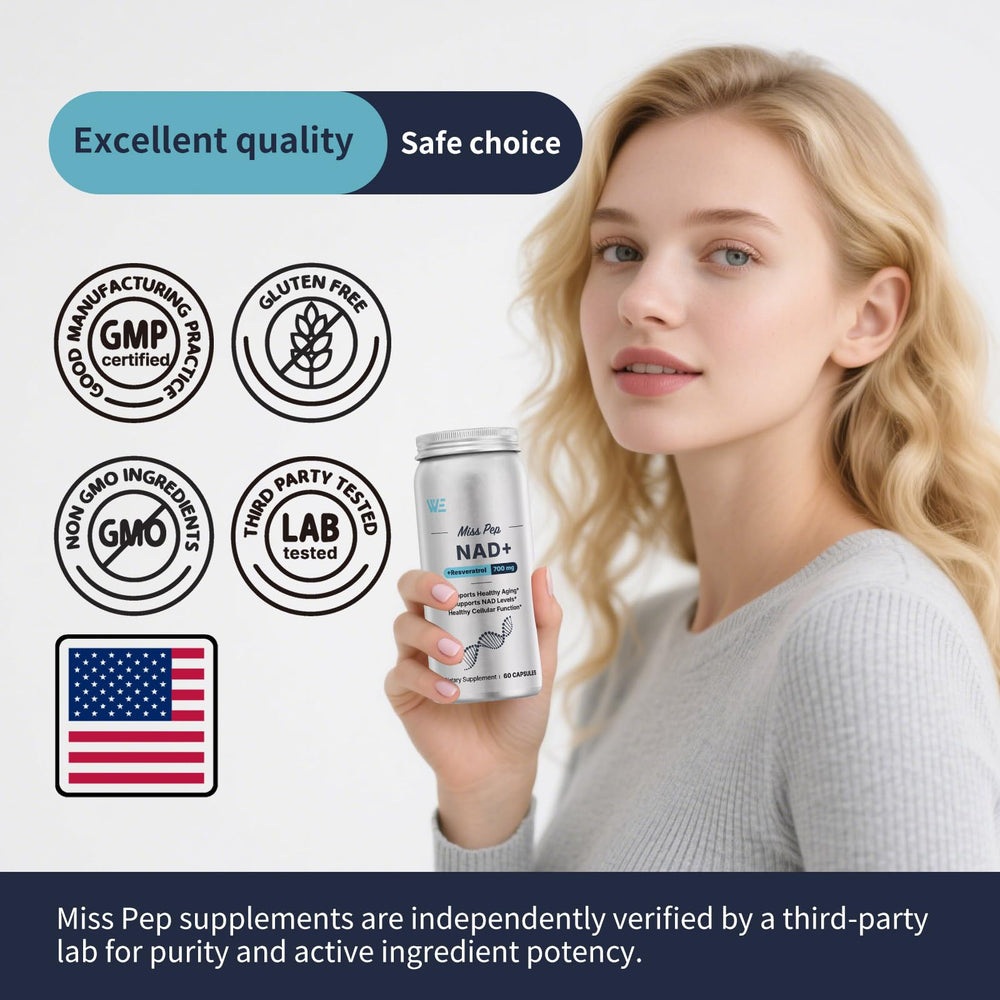 MISS PEP NAD+ Plus packaging art emphasizing NAD+ support.