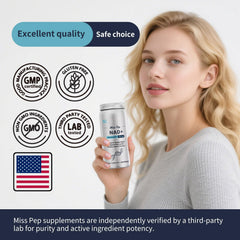 MISS PEP NAD+ Plus packaging art emphasizing NAD+ support.