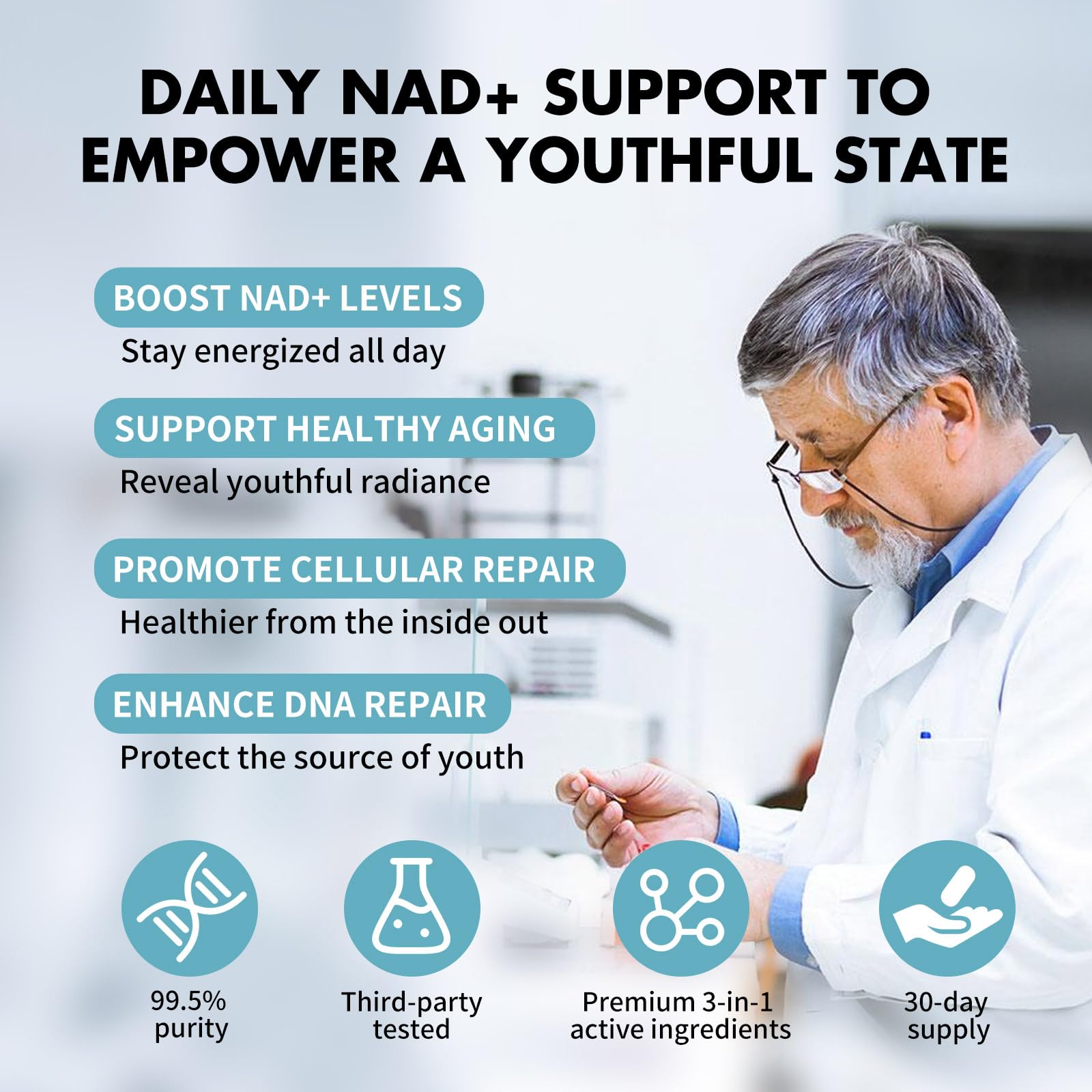 MISS PEP NAD+ Plus pour demonstrates easy capsule dosing.