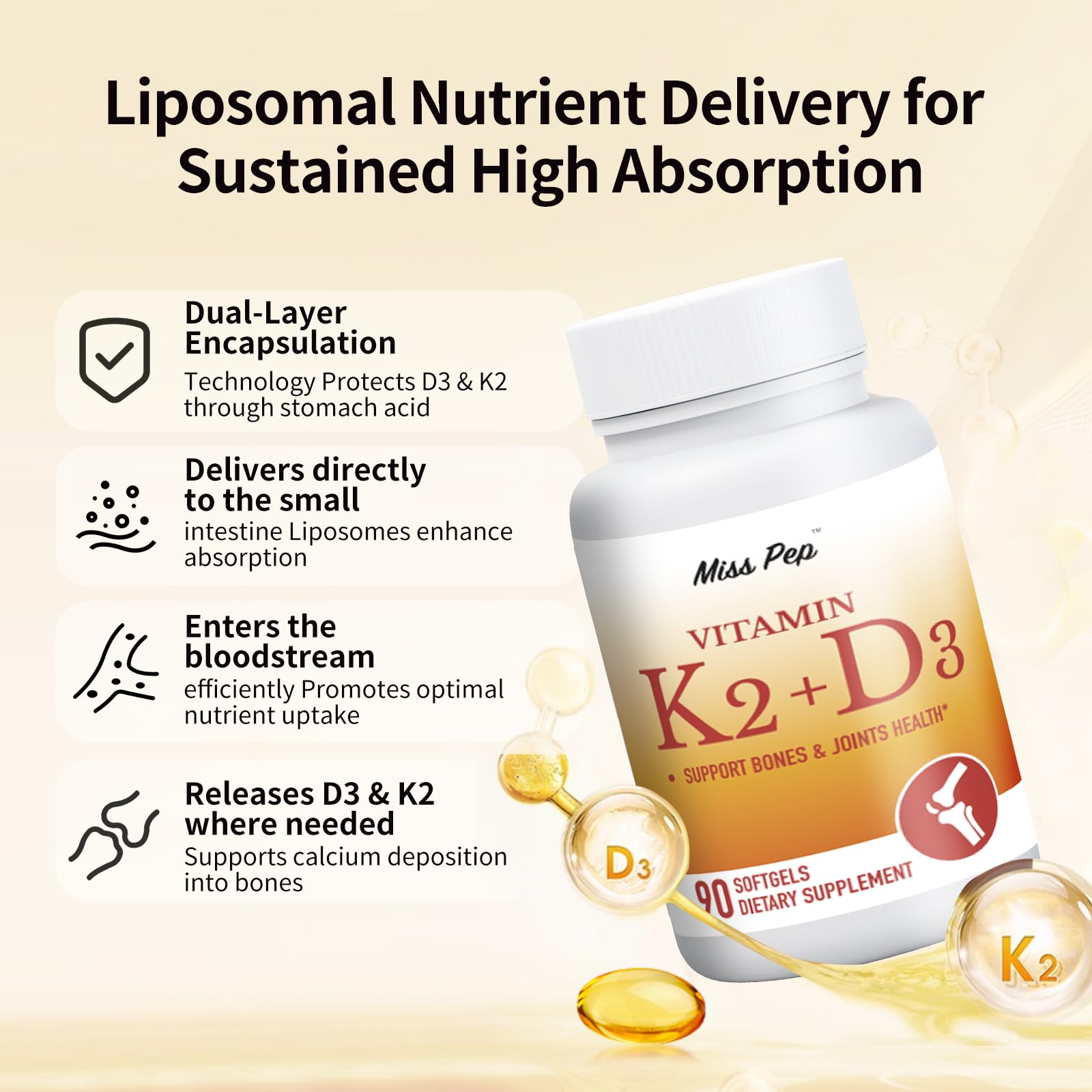 MISS PEP travel-friendly bottle supports on-the-go supplementation.