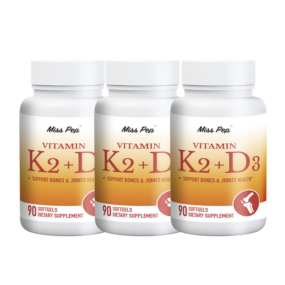 MISS PEP Vitamin D3 K2 bottle front for bone support and everyday wellness.