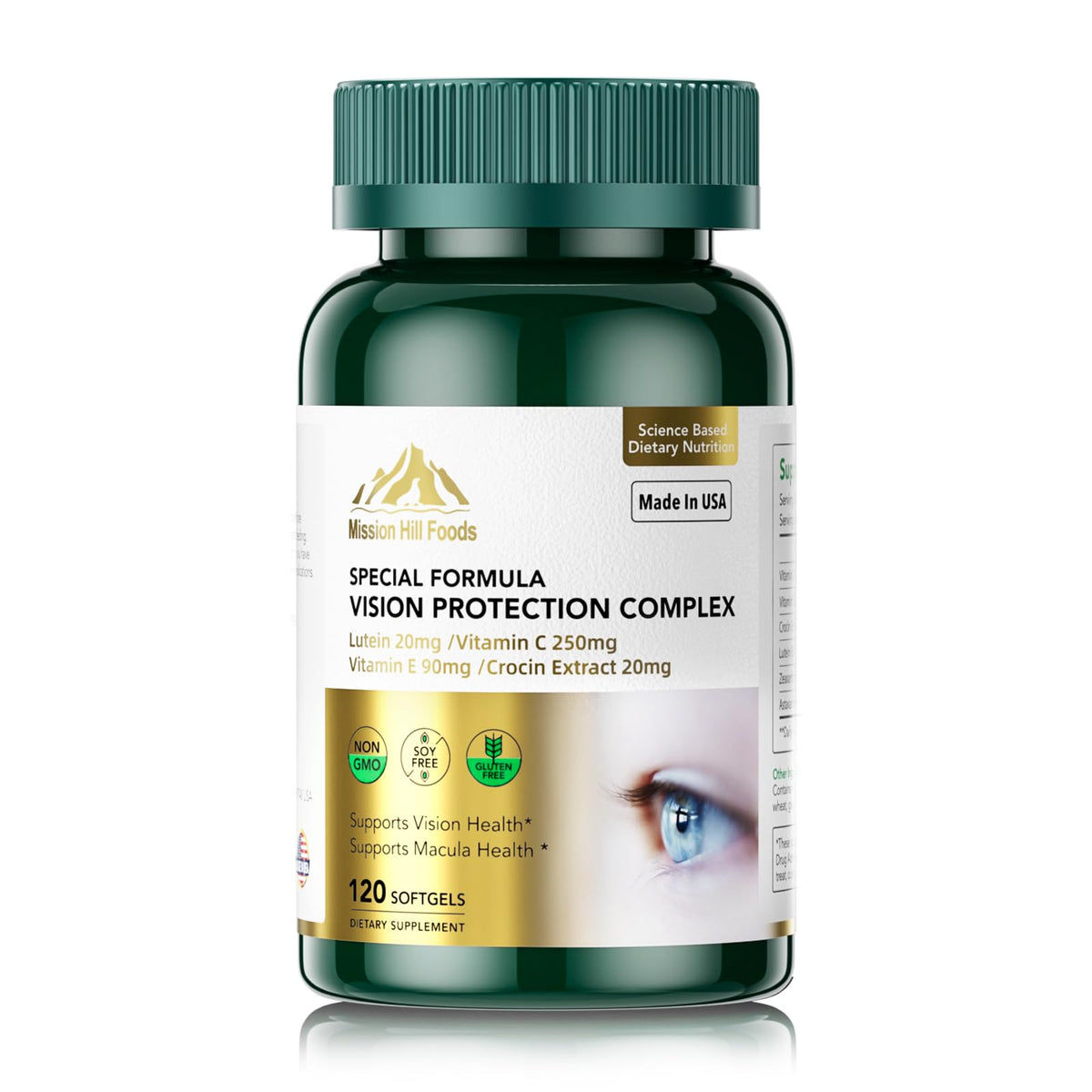 Mission Hill Foods Lutein bottle with softgels for daily eye support