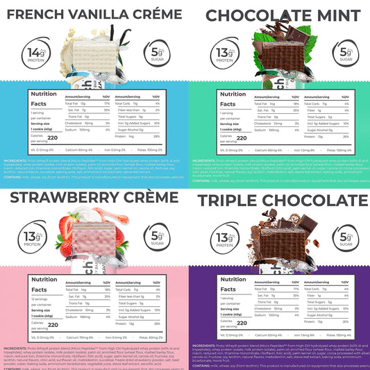 Power Crunch bar lineup shows flavors for quick cravings relief.