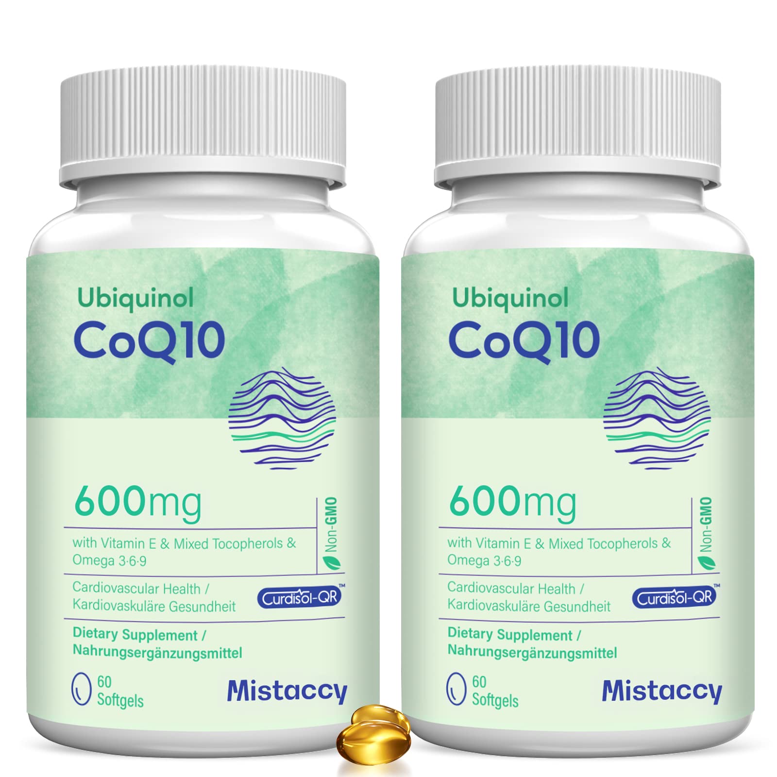 Mistaccy CoQ10 600mg softgels bottle front suggesting easy daily wellness support