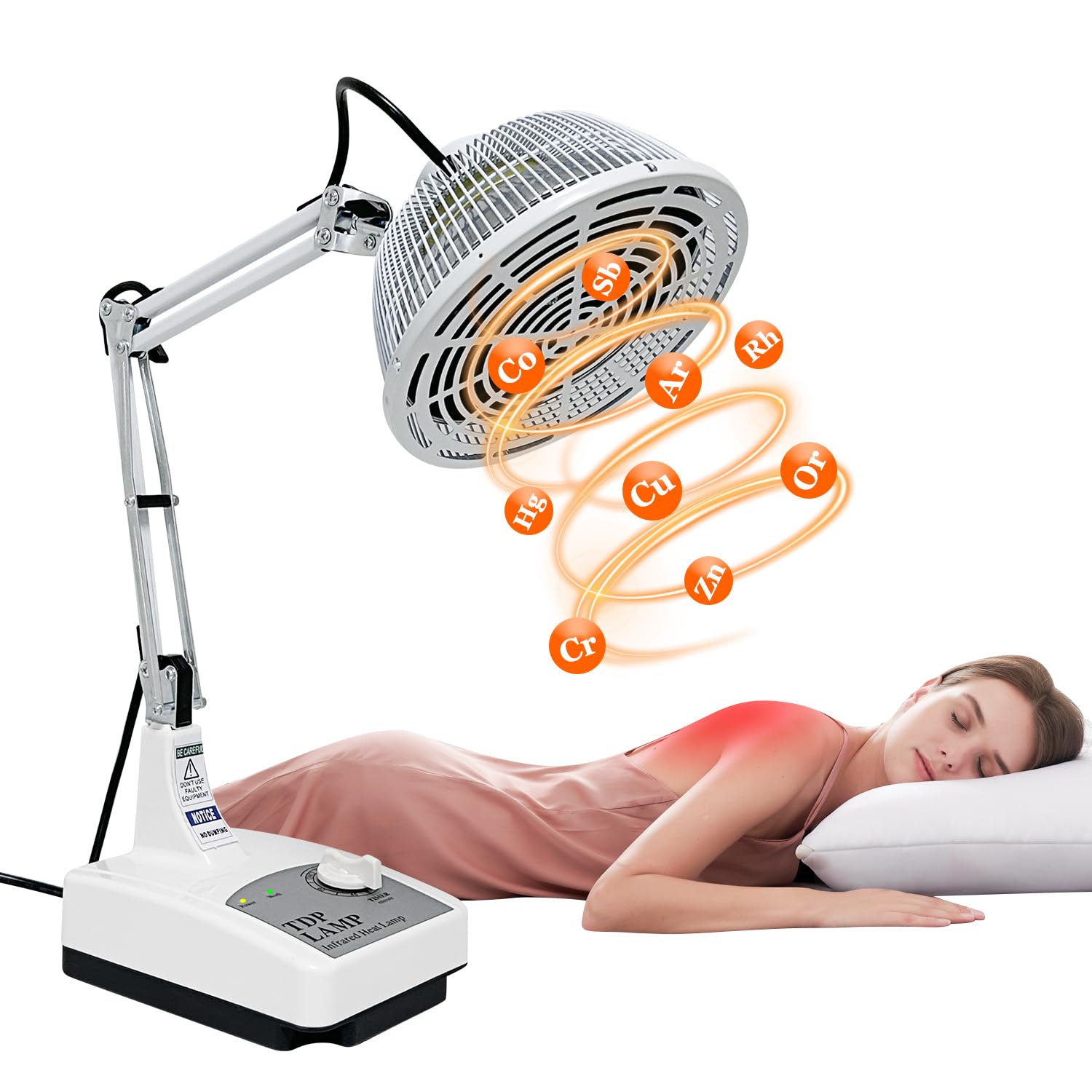 Mistuki infrared heat lamp on a desk, compact and stable for home therapy.