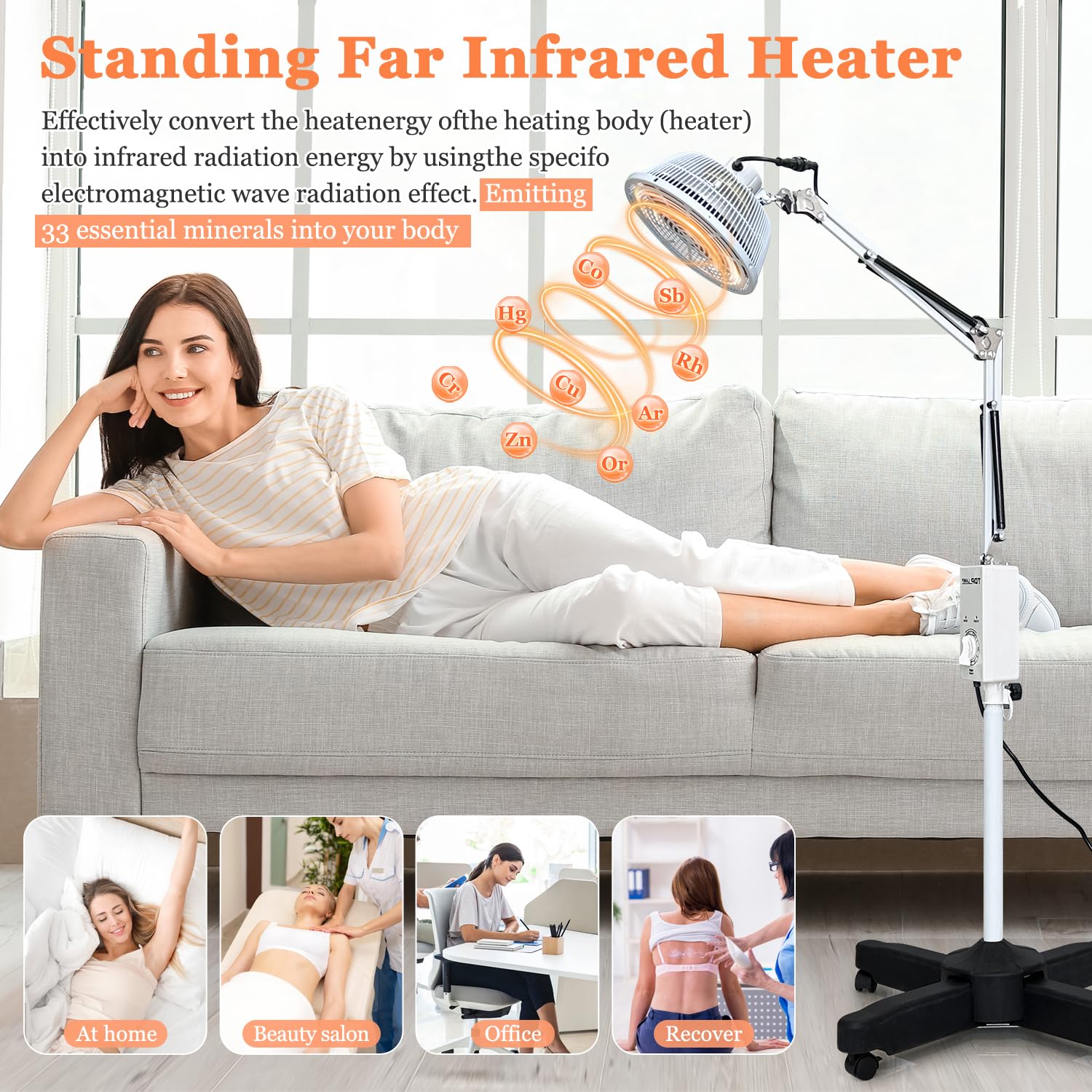 Mistuki infrared lamp head adjustable for precise targeting of sore muscles.