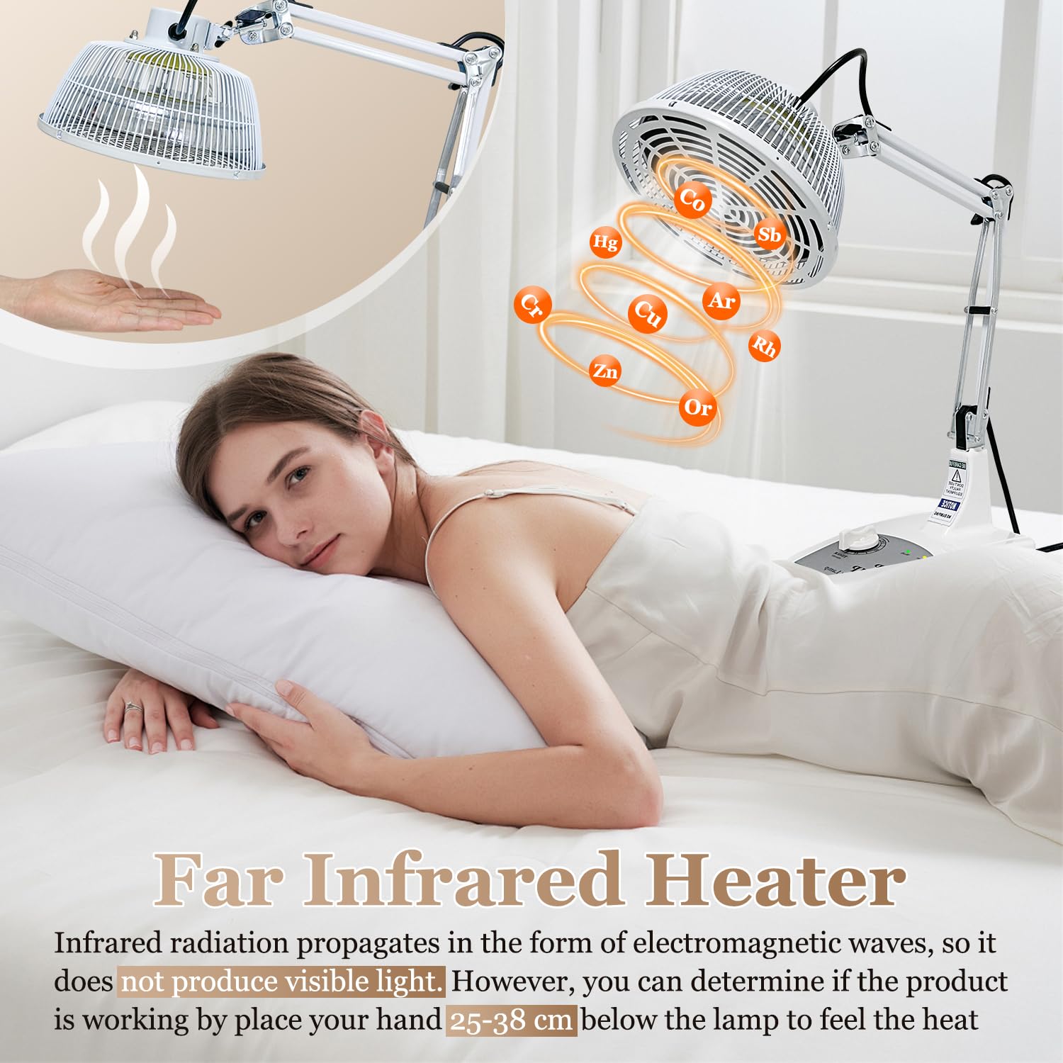 Mistuki mineral plate with 33 elements emitting infrared warmth for muscle comfort.