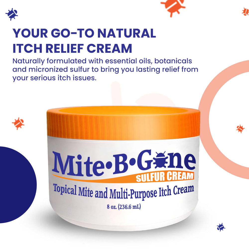 Mite-B-Gone cream label close-up showing natural ingredients