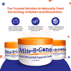 Hands applying Mite-B-Gone cream for convenient relief