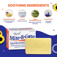 Mite-B-Gone Relief Soap closeup of smooth lather on skin.