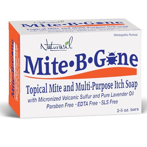 Mite-B-Gone Relief Soap bar side angle emphasizes natural ingredients for skin comfort.