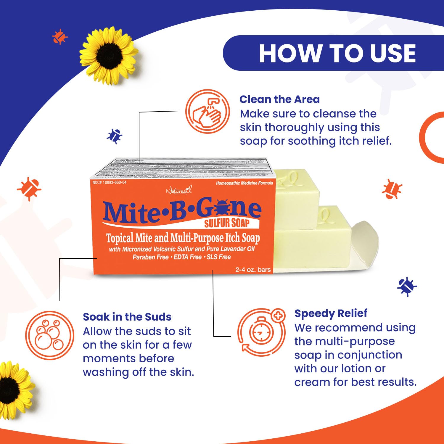 Mite-B-Gone Relief Soap natural ingredients evoke earthy, clean scent.