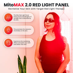 Mito Red Light Mitomax 2.0 wavelengths close-up showing 660 nm and 850 nm for skin support.