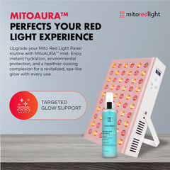 Mito Red Light MITOMIN 2.0 panel in use on face for skin-friendly therapy