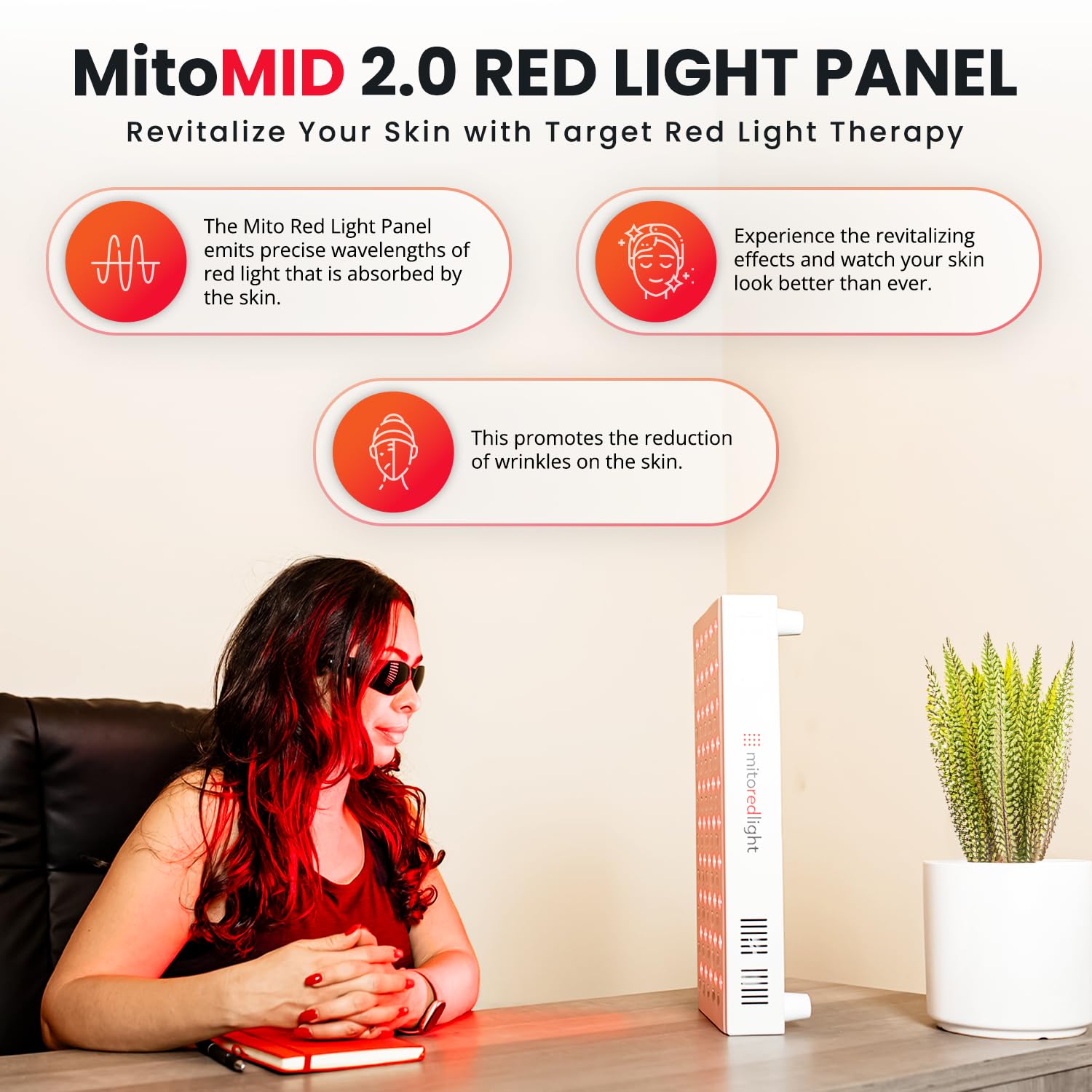 MitoMID 2.0 red light panel side view for easy placement during routine therapies