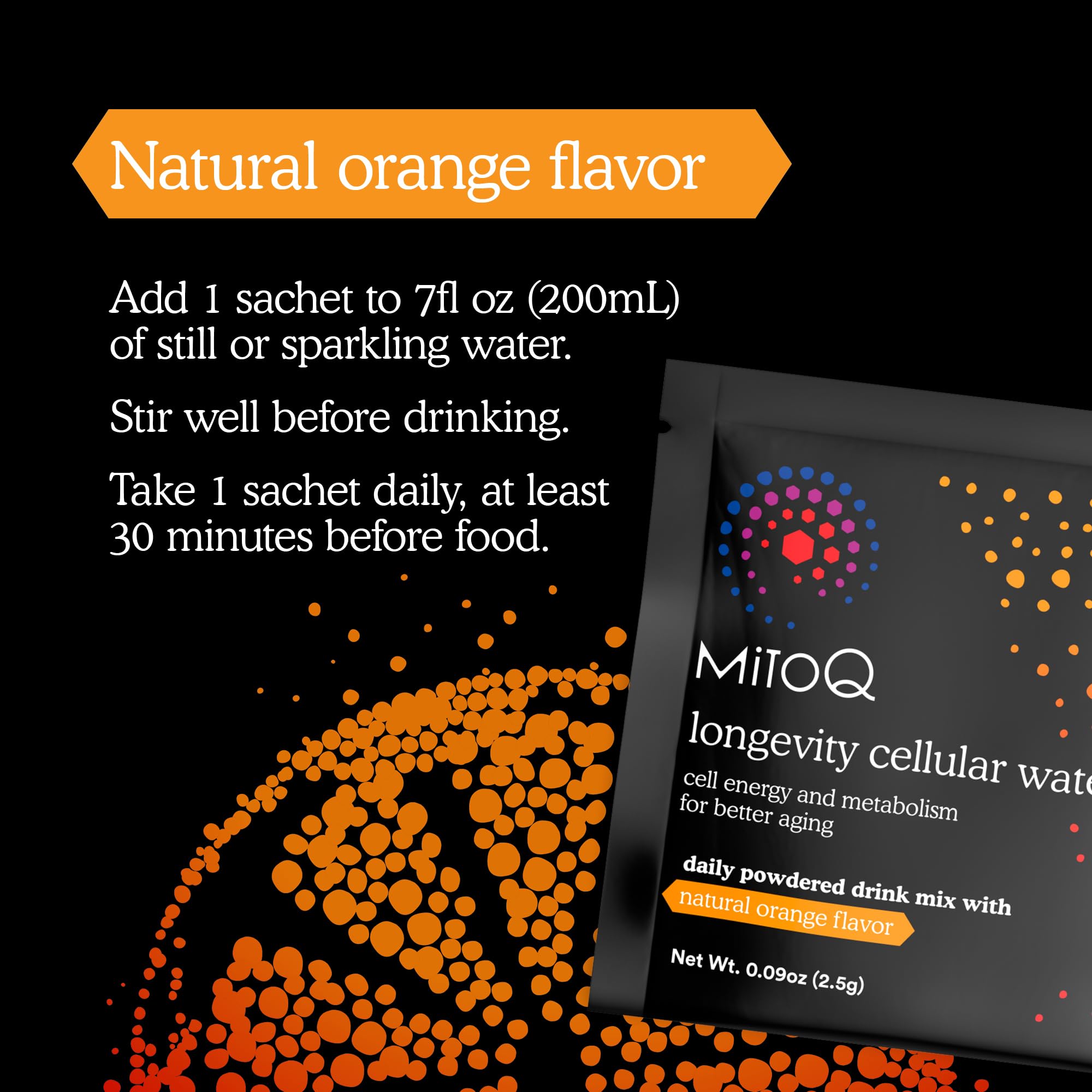 Glass of ready-to-drink MitoQ with ice for morning energy.