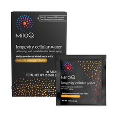 MitoQ orange sachet for daily vitality with orange flavor.