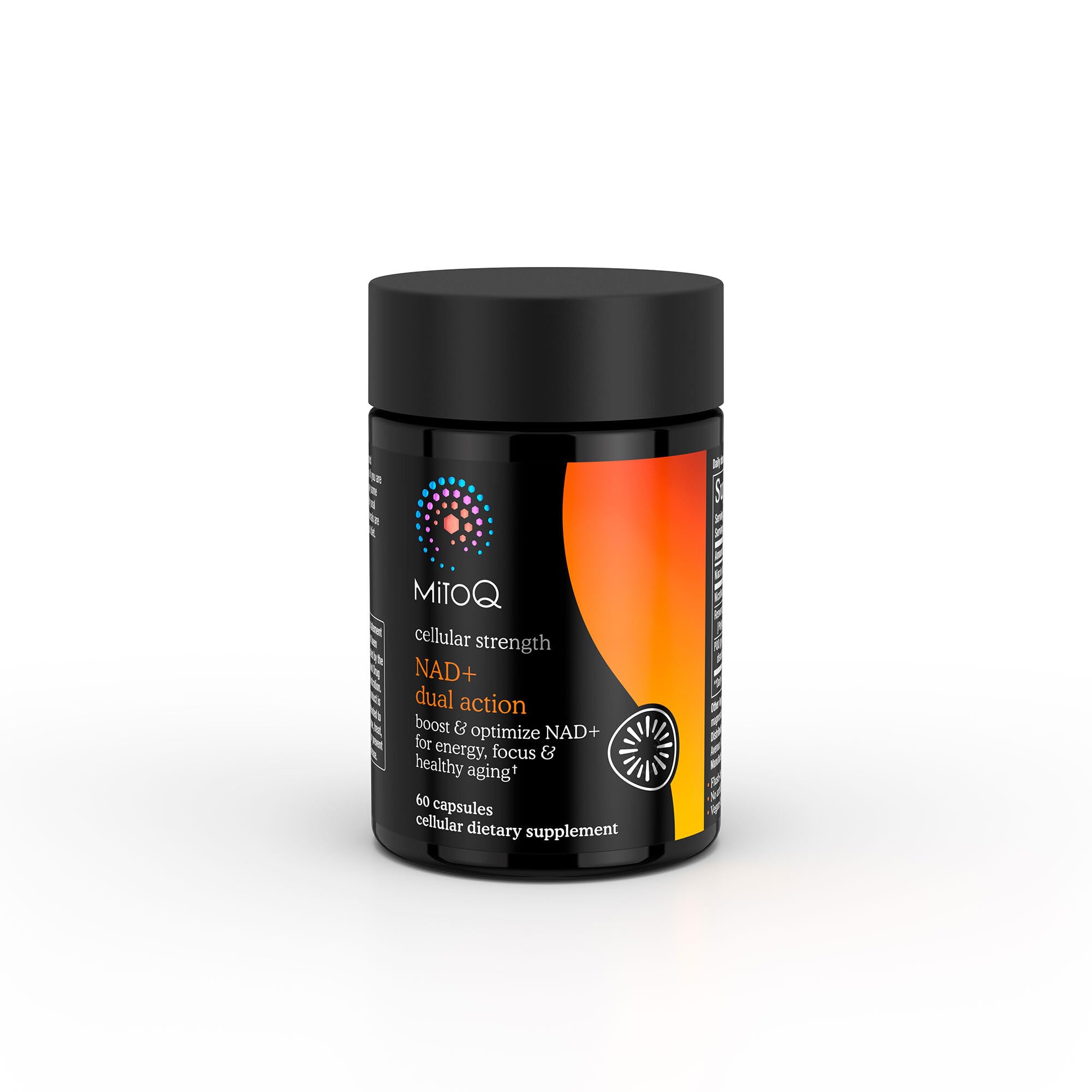 MitoQ NAD+ Dual Action bottle front for daily use and energy support.