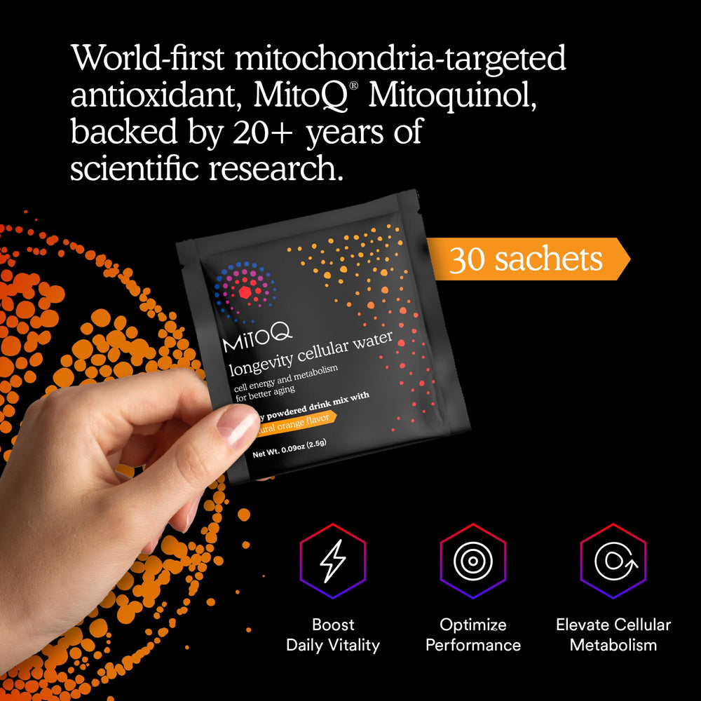 MitoQ sachet packaging designed for easy daily use.