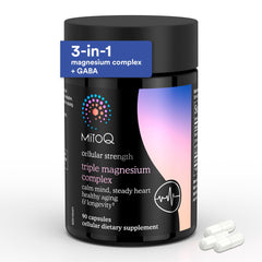 MitoQ Triple Magnesium bottle front shows packaging and high-absorption formula.